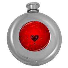 Wonderful Heart On Vintage Background Round Hip Flask (5 Oz) by FantasyWorld7