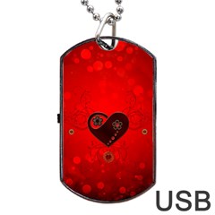 Wonderful Heart On Vintage Background Dog Tag Usb Flash (two Sides) by FantasyWorld7