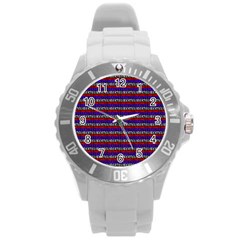 French Revolution Typographic Pattern Design 2 Round Plastic Sport Watch (l) by dflcprints