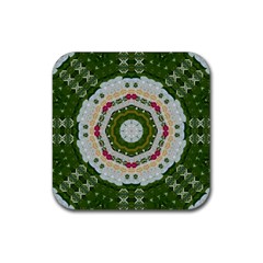 Fantasy Jasmine Paradise Love Mandala Rubber Coaster (square)  by pepitasart