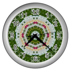 Fantasy Jasmine Paradise Love Mandala Wall Clock (silver) by pepitasart