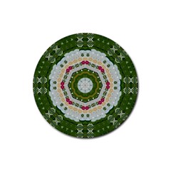 Fantasy Jasmine Paradise Love Mandala Rubber Coaster (round)  by pepitasart