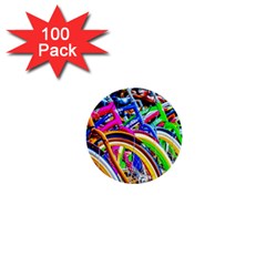 Colorful Bicycles In A Row 1  Mini Buttons (100 Pack)  by FunnyCow