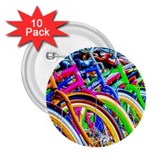 Colorful Bicycles In A Row 2 25  Buttons (10 Pack)  by FunnyCow