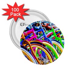 Colorful Bicycles In A Row 2 25  Buttons (100 Pack)  by FunnyCow