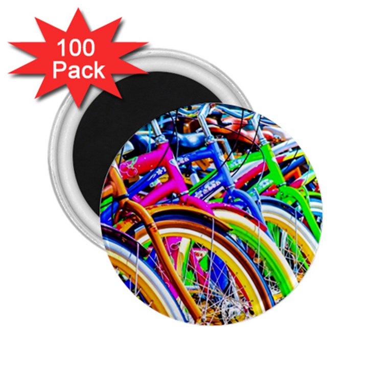 Colorful Bicycles In A Row 2.25  Magnets (100 pack) 