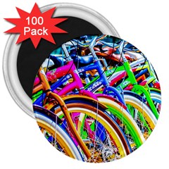 Colorful Bicycles In A Row 3  Magnets (100 Pack) by FunnyCow