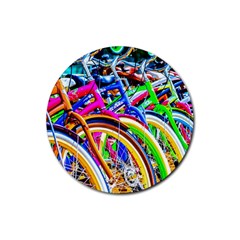 Colorful Bicycles In A Row Rubber Coaster (round)  by FunnyCow