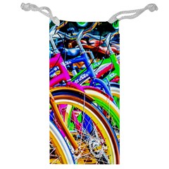 Colorful Bicycles In A Row Jewelry Bags by FunnyCow