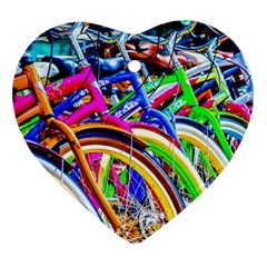 Colorful Bicycles In A Row Heart Ornament (two Sides) by FunnyCow