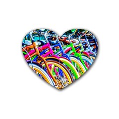 Colorful Bicycles In A Row Heart Coaster (4 Pack)  by FunnyCow