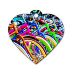 Colorful Bicycles In A Row Dog Tag Heart (Two Sides) Front