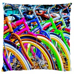 Colorful Bicycles In A Row Large Cushion Case (two Sides) by FunnyCow