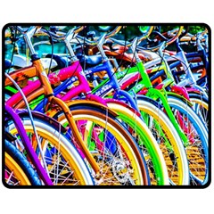 Colorful Bicycles In A Row Double Sided Fleece Blanket (medium)  by FunnyCow