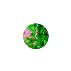 Green Birch Leaves, Pink Flowers 1  Mini Buttons