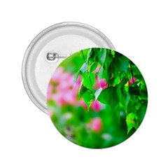 Green Birch Leaves, Pink Flowers 2.25  Buttons