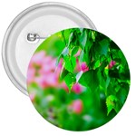 Green Birch Leaves, Pink Flowers 3  Buttons Front