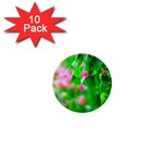 Green Birch Leaves, Pink Flowers 1  Mini Buttons (10 pack)  Front