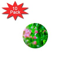 Green Birch Leaves, Pink Flowers 1  Mini Magnet (10 Pack)  by FunnyCow