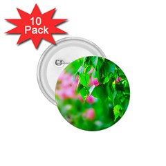 Green Birch Leaves, Pink Flowers 1.75  Buttons (10 pack)