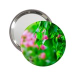 Green Birch Leaves, Pink Flowers 2.25  Handbag Mirrors Front