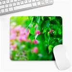 Green Birch Leaves, Pink Flowers Large Mousepads Front