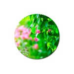 Green Birch Leaves, Pink Flowers Magnet 3  (Round) Front