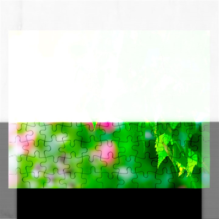 Green Birch Leaves, Pink Flowers Rectangular Jigsaw Puzzl