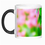 Green Birch Leaves, Pink Flowers Morph Mugs Left