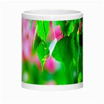 Green Birch Leaves, Pink Flowers Morph Mugs Center