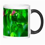 Green Birch Leaves, Pink Flowers Morph Mugs Right