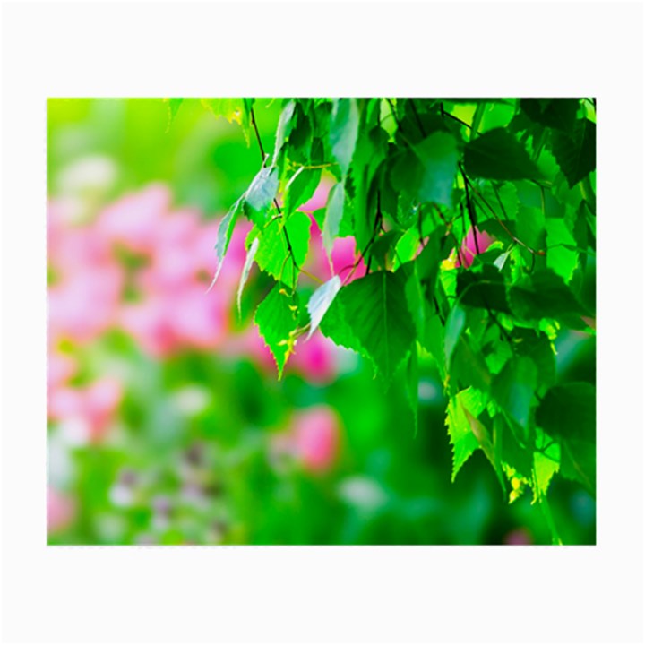 Green Birch Leaves, Pink Flowers Small Glasses Cloth