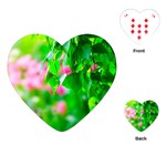 Green Birch Leaves, Pink Flowers Playing Cards (Heart)  Front