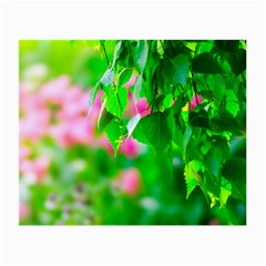 Green Birch Leaves, Pink Flowers Small Glasses Cloth (2-Side)