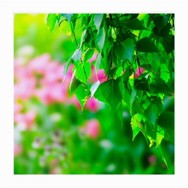 Green Birch Leaves, Pink Flowers Medium Glasses Cloth