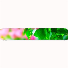 Green Birch Leaves, Pink Flowers Small Bar Mats by FunnyCow