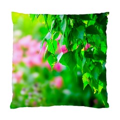 Green Birch Leaves, Pink Flowers Standard Cushion Case (One Side)