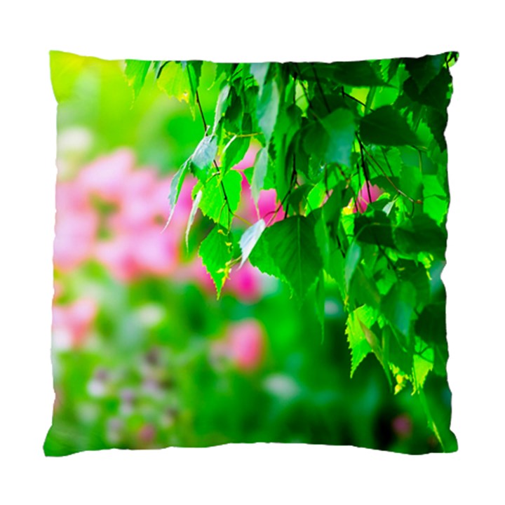 Green Birch Leaves, Pink Flowers Standard Cushion Case (One Side)