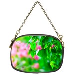 Green Birch Leaves, Pink Flowers Chain Purses (Two Sides)  Front