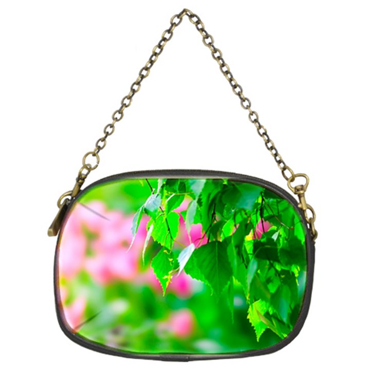 Green Birch Leaves, Pink Flowers Chain Purses (Two Sides) 