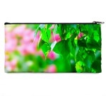 Green Birch Leaves, Pink Flowers Pencil Cases Back