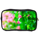 Green Birch Leaves, Pink Flowers Toiletries Bags 2-Side Front