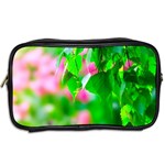 Green Birch Leaves, Pink Flowers Toiletries Bags 2-Side Back