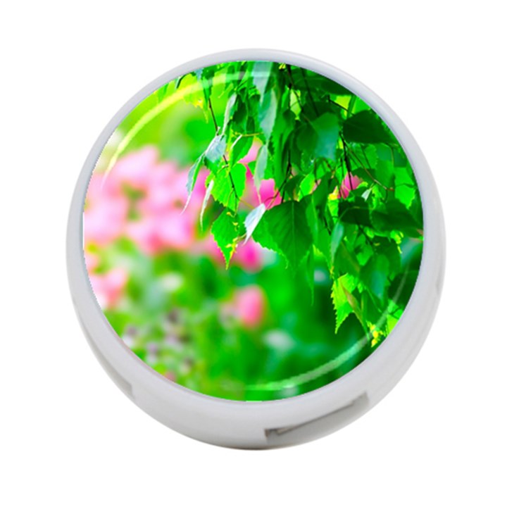 Green Birch Leaves, Pink Flowers 4-Port USB Hub (Two Sides)