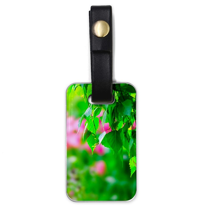 Green Birch Leaves, Pink Flowers Luggage Tags (One Side) 