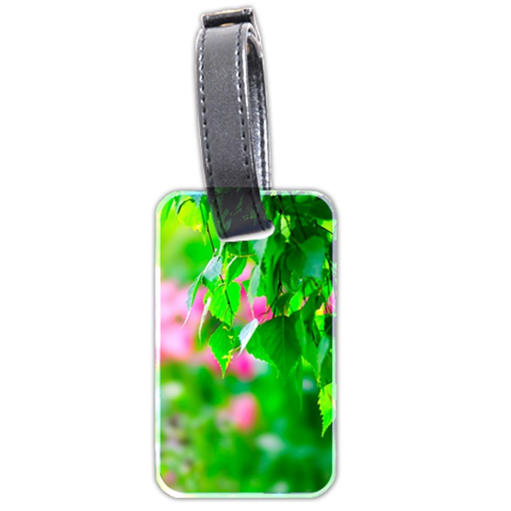 Green Birch Leaves, Pink Flowers Luggage Tags (Two Sides)