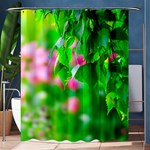 Green Birch Leaves, Pink Flowers Shower Curtain 60  x 72  (Medium)  60 x72  Curtain