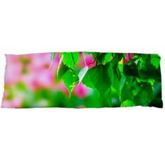 Green Birch Leaves, Pink Flowers Body Pillow Case Dakimakura (Two Sides)