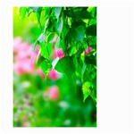 Green Birch Leaves, Pink Flowers Small Garden Flag (Two Sides) Front