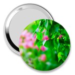 Green Birch Leaves, Pink Flowers 3  Handbag Mirrors Front